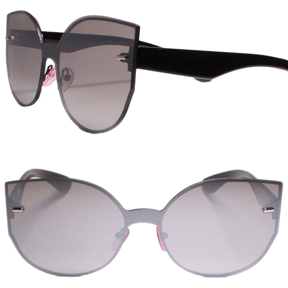 Gorgeous Elegant Womens Rimless Chrome Mirrored Lens Round Cat Eye Sunglasses